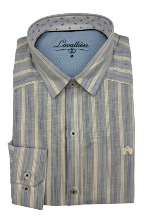 Camisa de Rayas Gris y Azul Claro