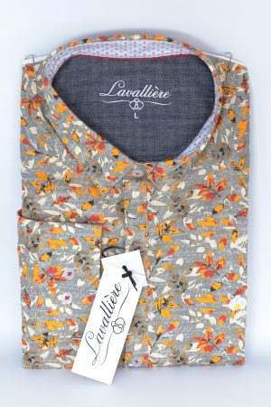 Camisa Estampado Otoñal Gris y Naranja