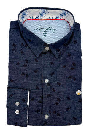 Camisa Azul Noche Estampado Hojas