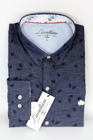 Camisa Azul Noche Estampado Hojas