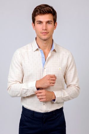 Camisa Cuadros Crema con Miel