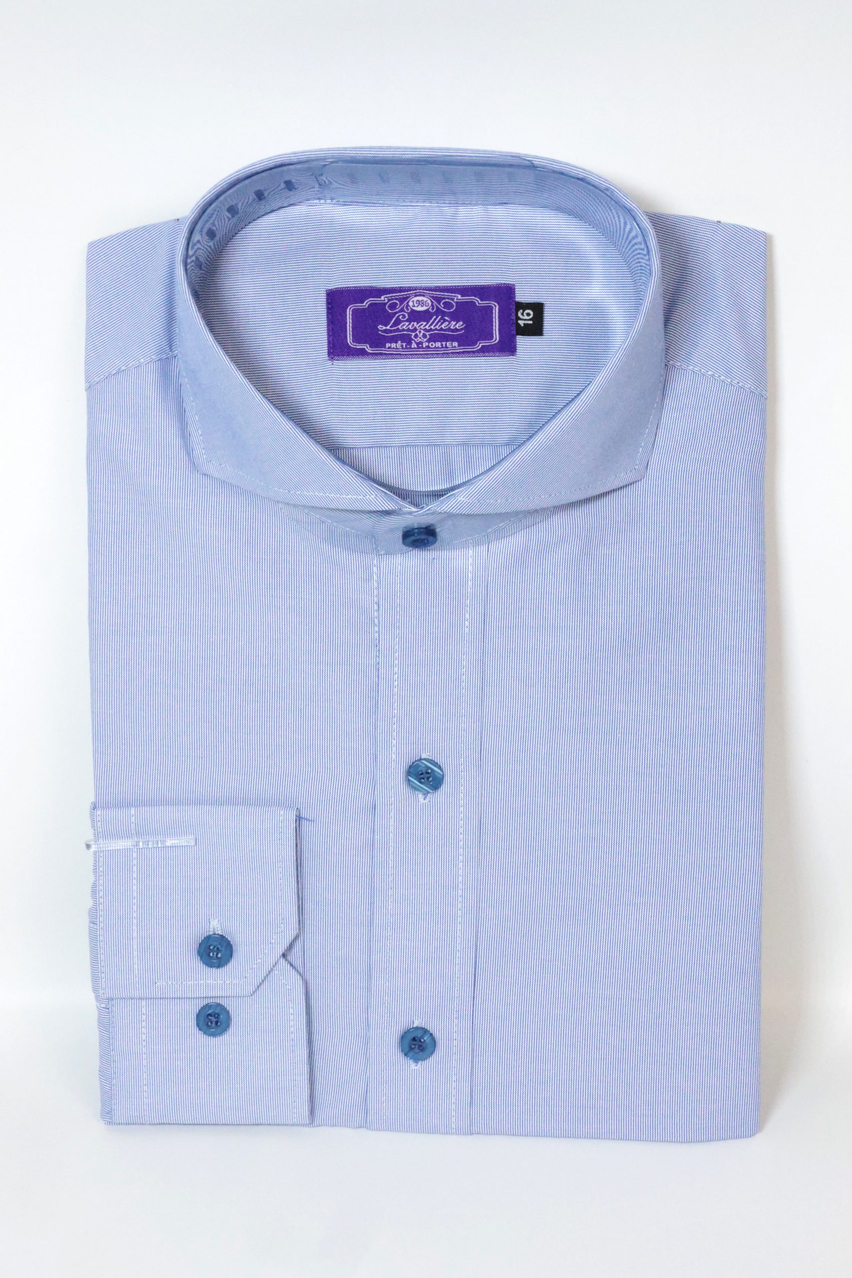Camisa Algodón con Seda Azul Cielo Cuello Italiano