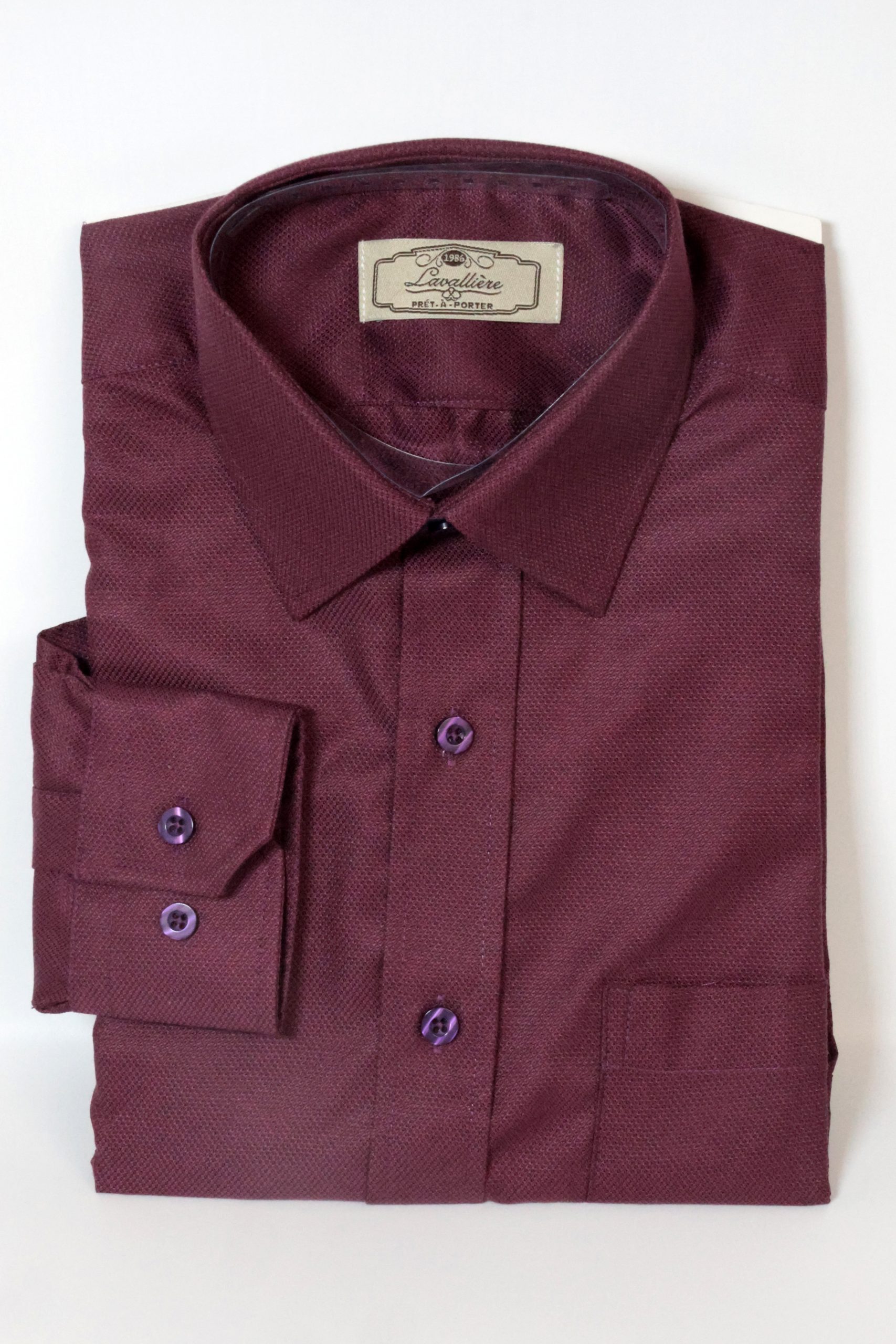 Camisa Algodón Borgoña Microtextura Cuello Sport