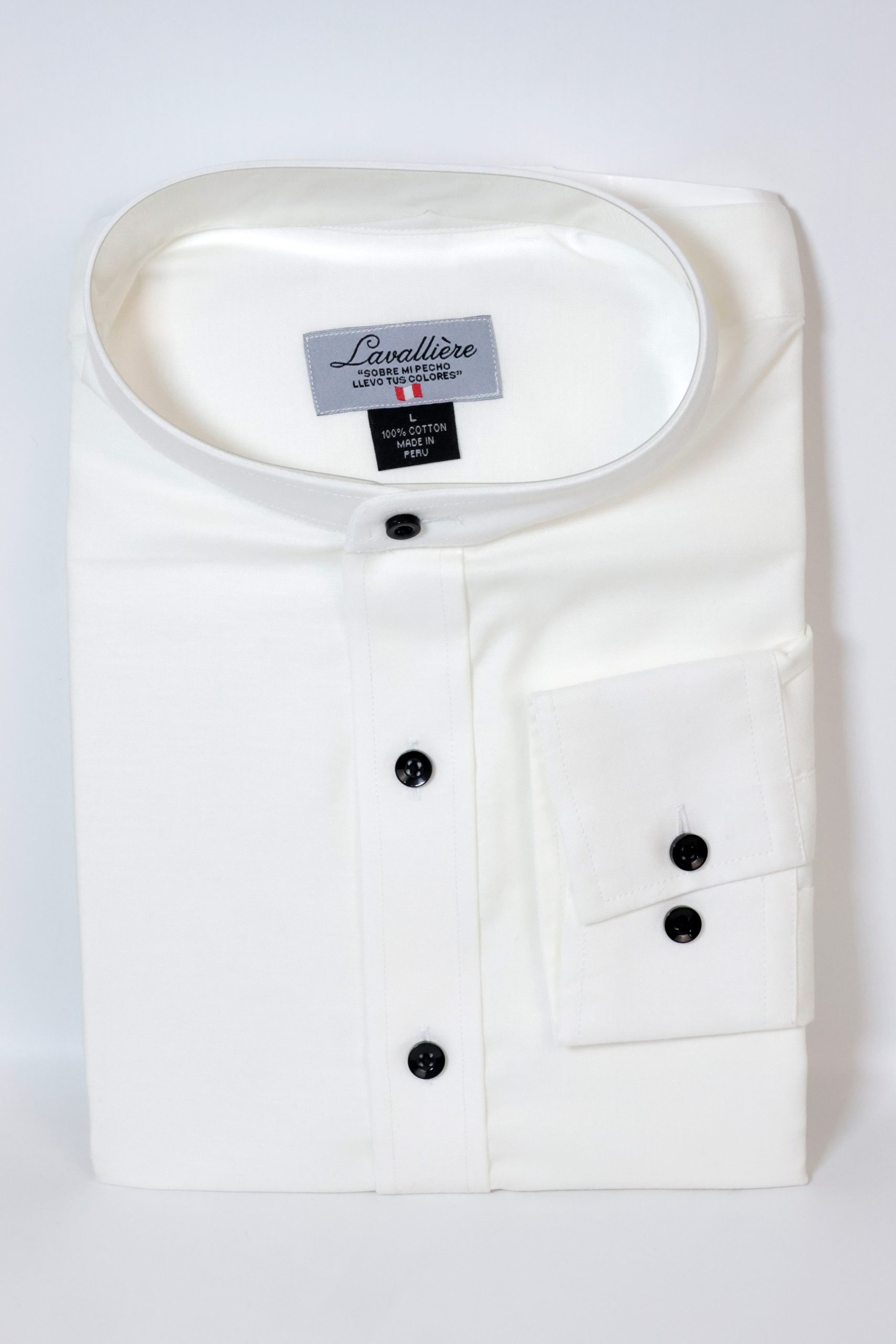 Camisa Blanca Algodón Cuello Mao Botones Negros