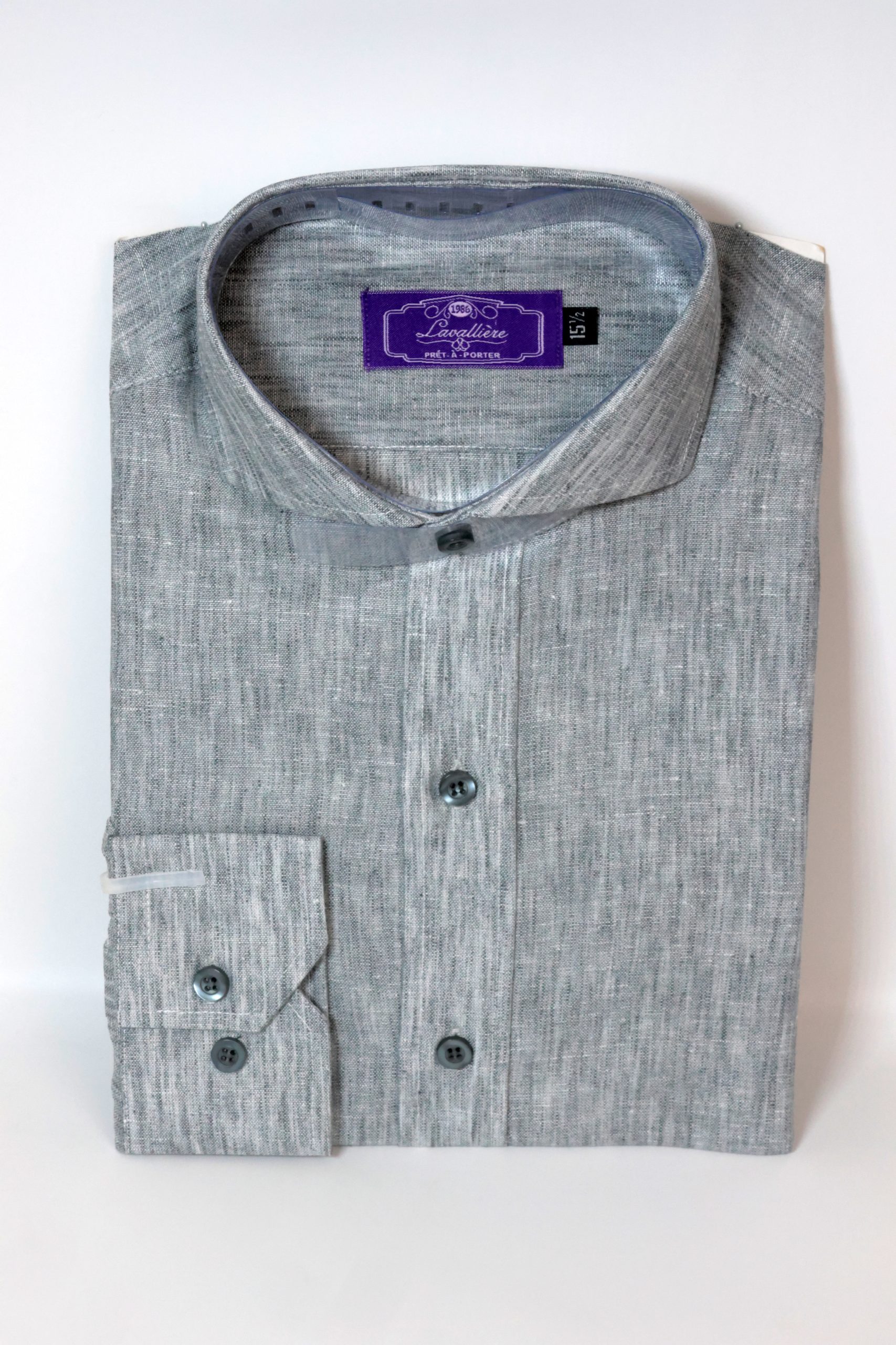Camisa Lino Tencel Gris Ceniza Jaspeado Cuello Abierto