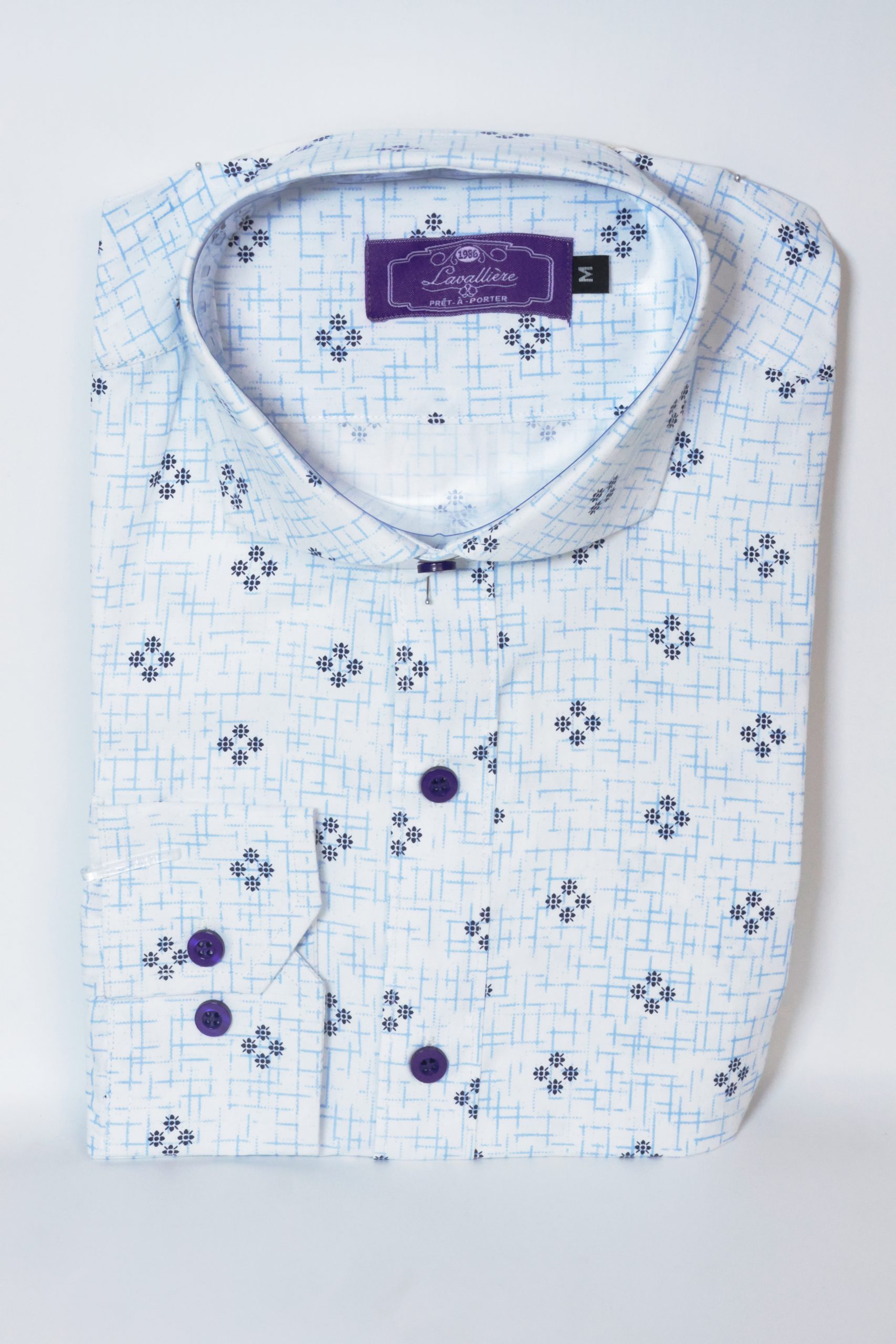Camisa Blanca de Algodón Floral Azul