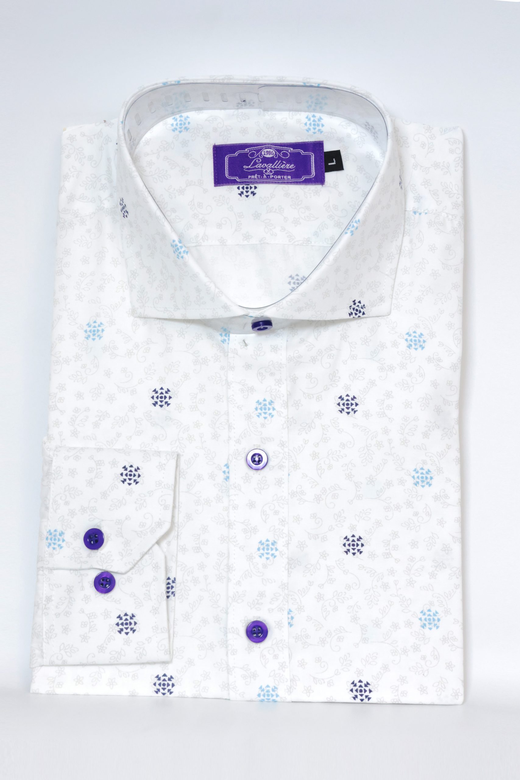 Camisa Blanca Floral Geométrica Azul