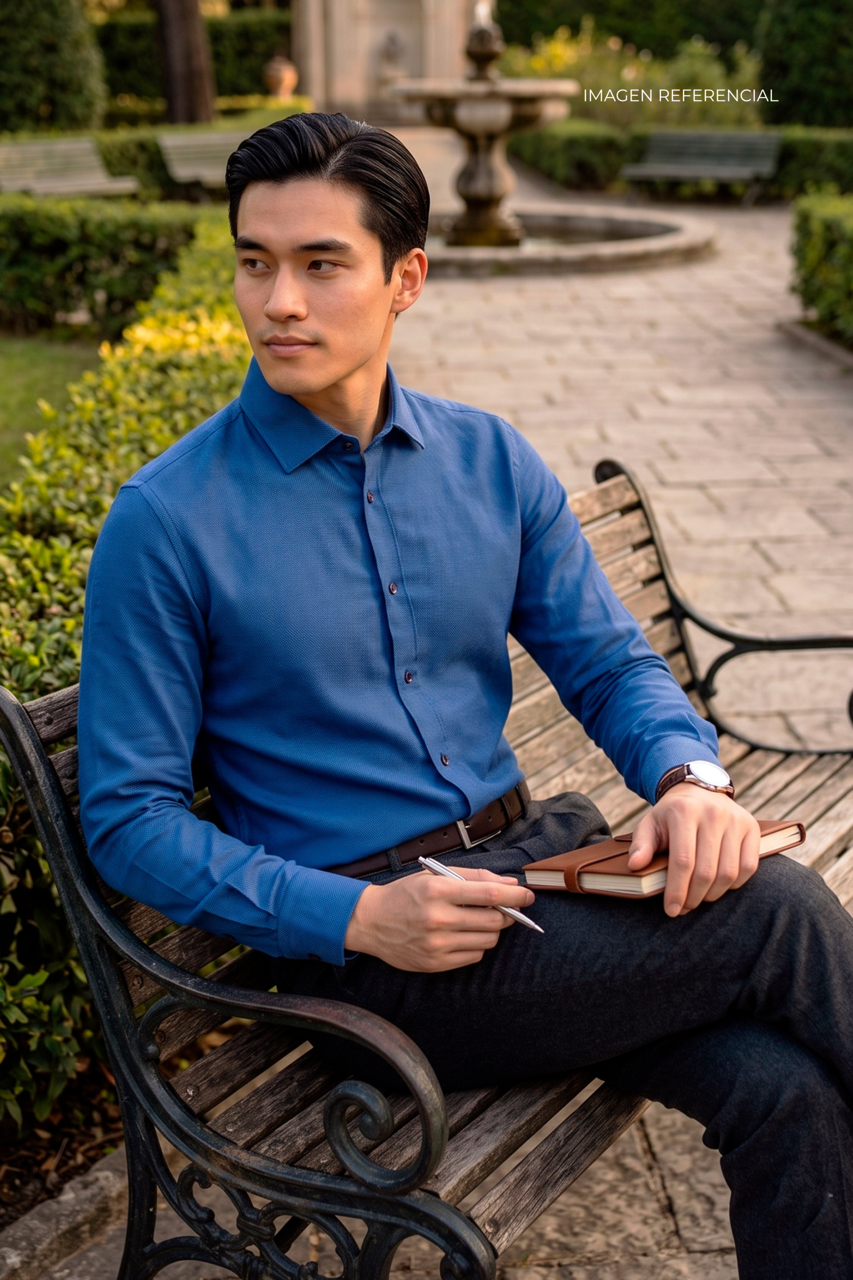 Camisa Azul Royal Texturizada Lavalliere - Imagen 2