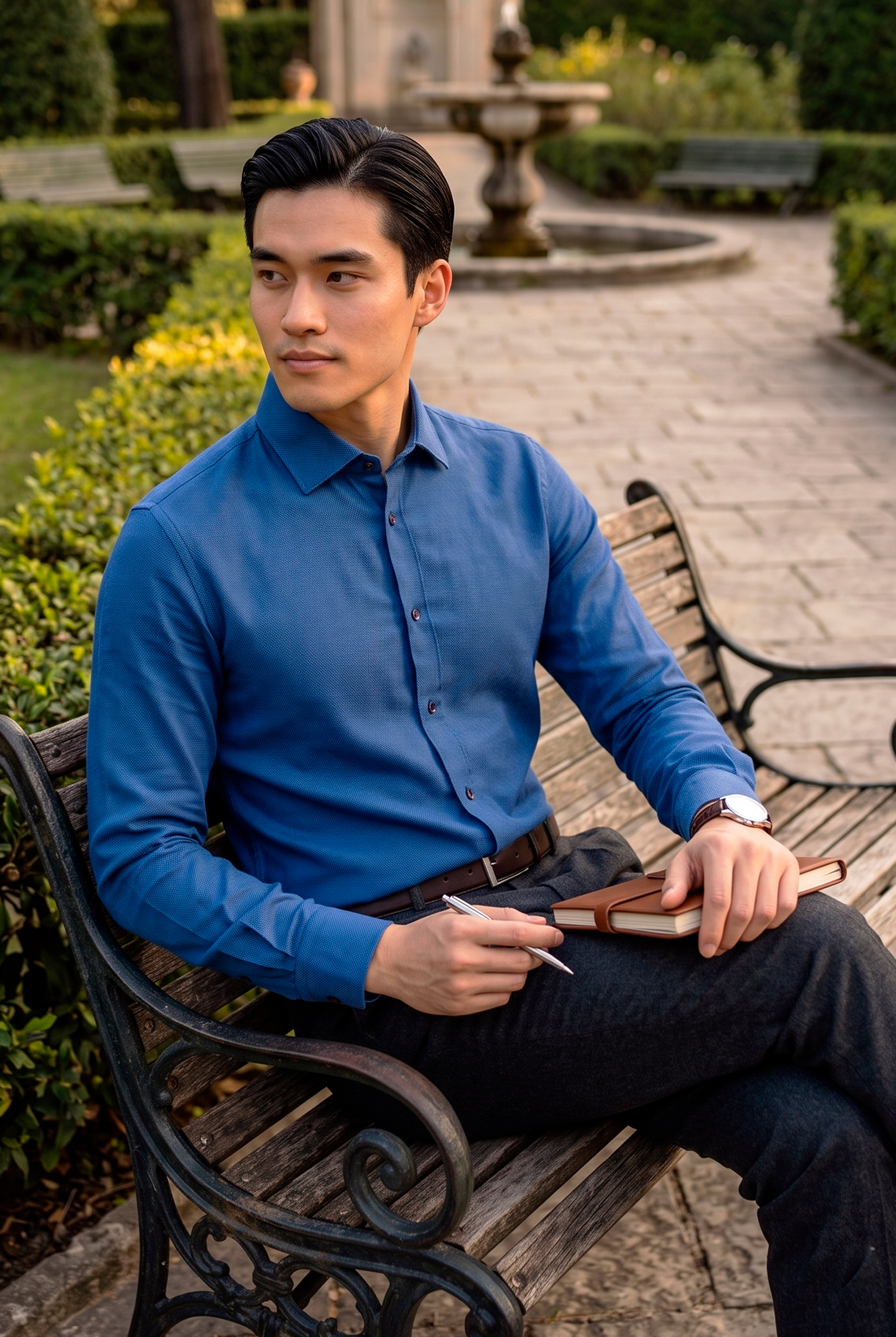 Camisa Azul Royal Texturizada Lavalliere - Imagen 2