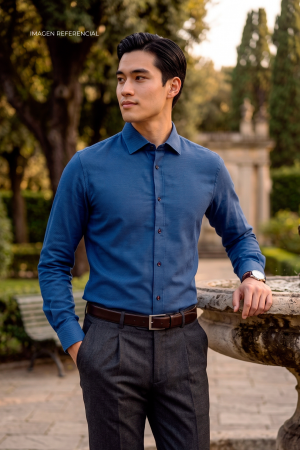 Camisa Azul Royal Texturizada Lavalliere