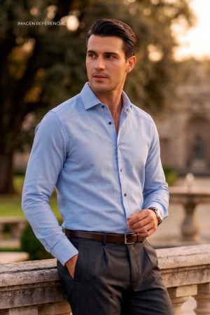 Camisa Celeste Cielo Texturizada Lavalliere