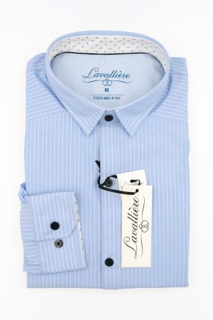 Camisa Celeste Rayas Finas Lavalliere