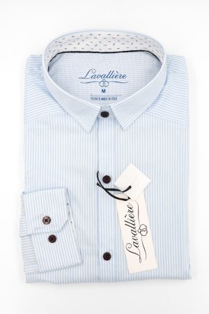 Camisa Rayas Celeste Claro Lavalliere