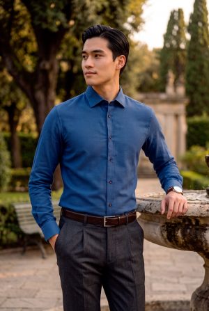 Camisa Azul Royal Texturizada Lavalliere