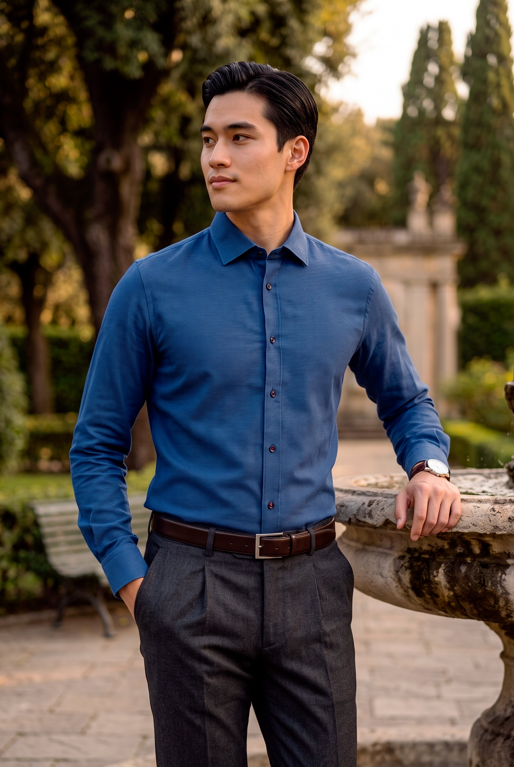 Camisa Azul Royal Texturizada Lavalliere