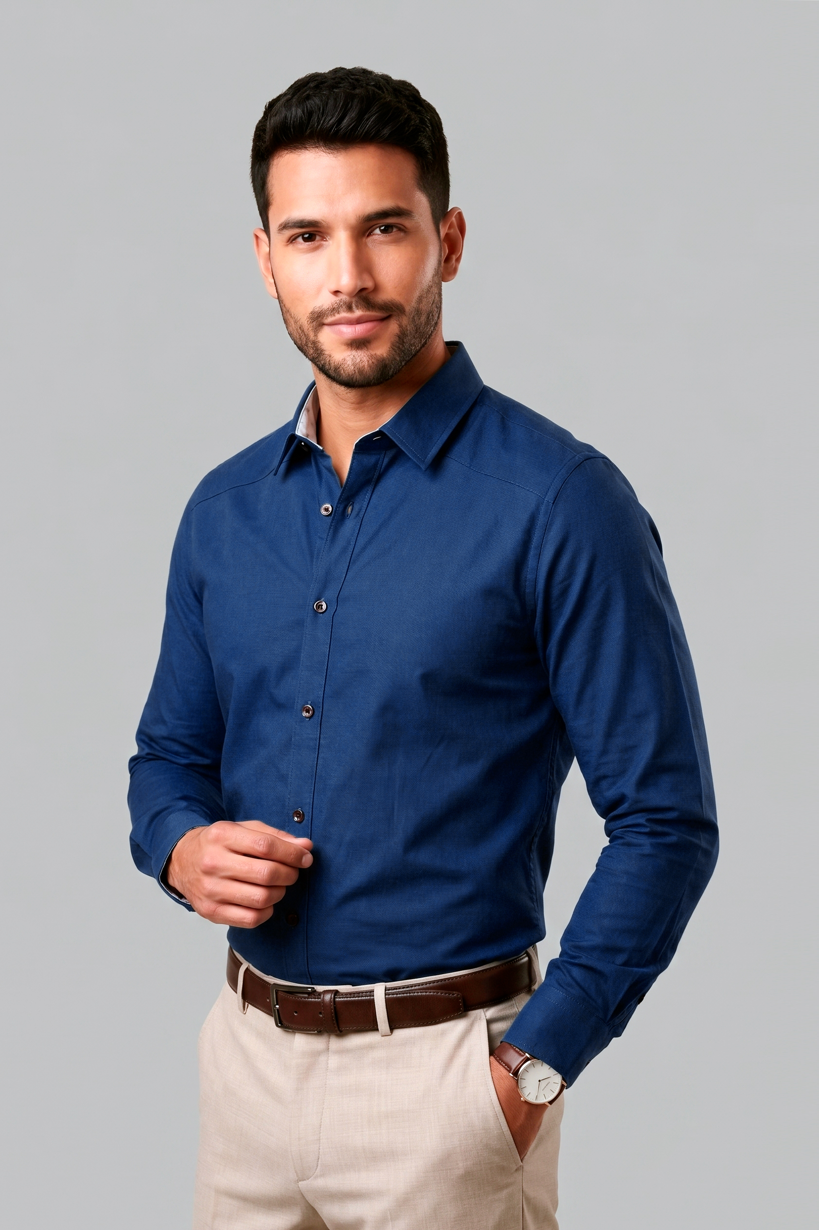 Camisa Azul Petróleo Lavalliere